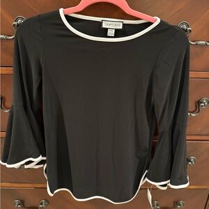 Black and white Bell Sleeve Blouse with Flared Cuffs